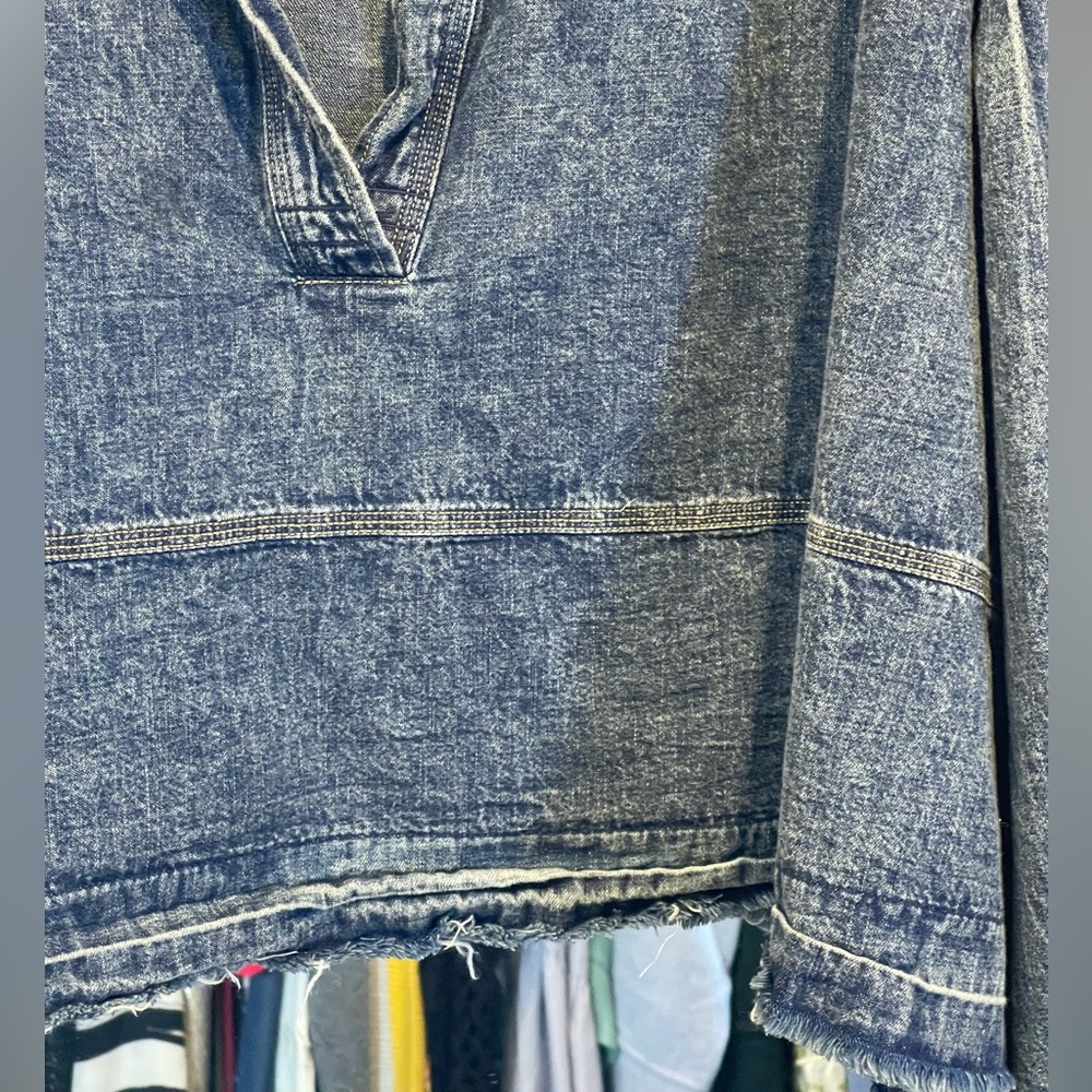 FREE PEOPLE Oversized Jade Blue Denim Top | Stylish Layering | Elevated Casual - Picture 10 of 16